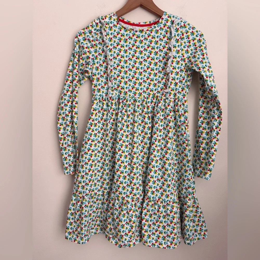 Mini Boden girls ruffle floral print dress long sleeve 11-12